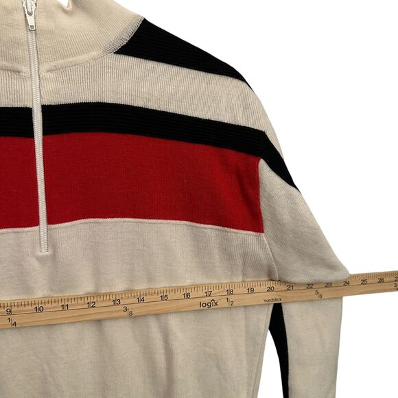 Meister Hong Kong Retro Vintage White, Red, Black Stripe 1/4 Zip Sweater Size L - Picture 4 of 6